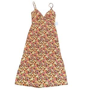 NEW Forever 21 Floral Print Tie-Back V-neck Adjustable Midi Dress SZ S